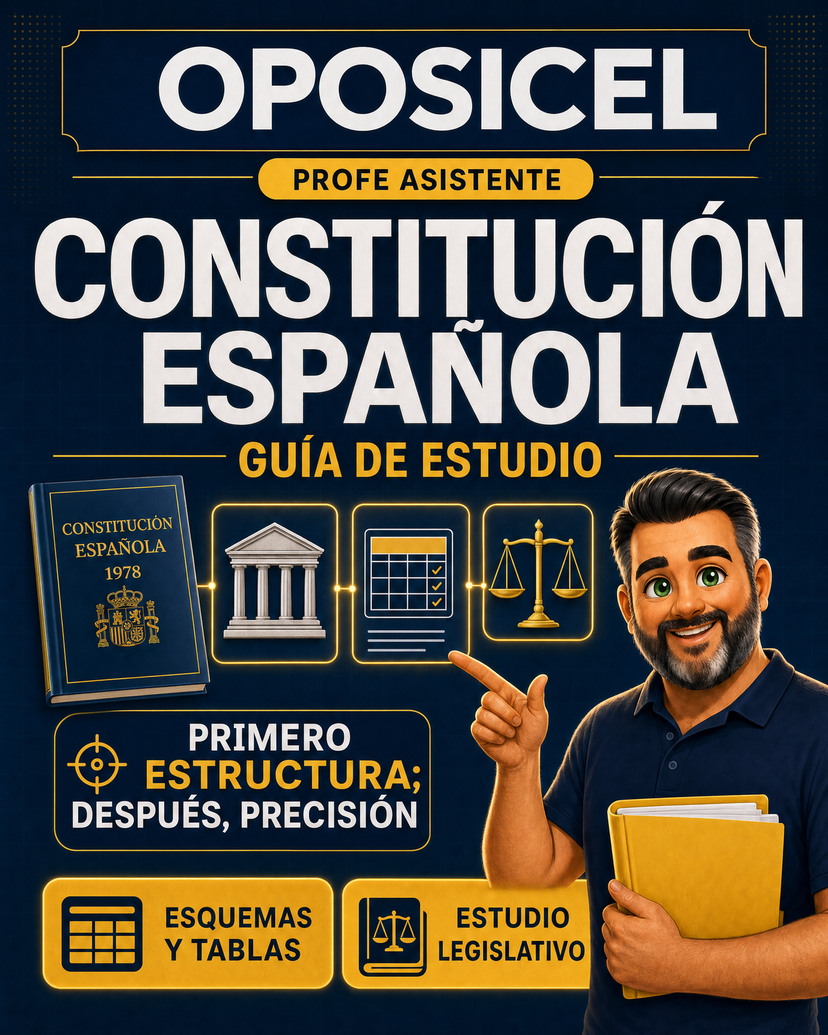 OPOSICEL: portada de la guía digital de estudio de la Constitución Española con el Profe Asistente