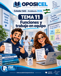 OPOSICEL · Celador SAS Andalucía 2026 · Tema 11: Funciones y trabajo en equipo · George y Ro · PDF descargable.