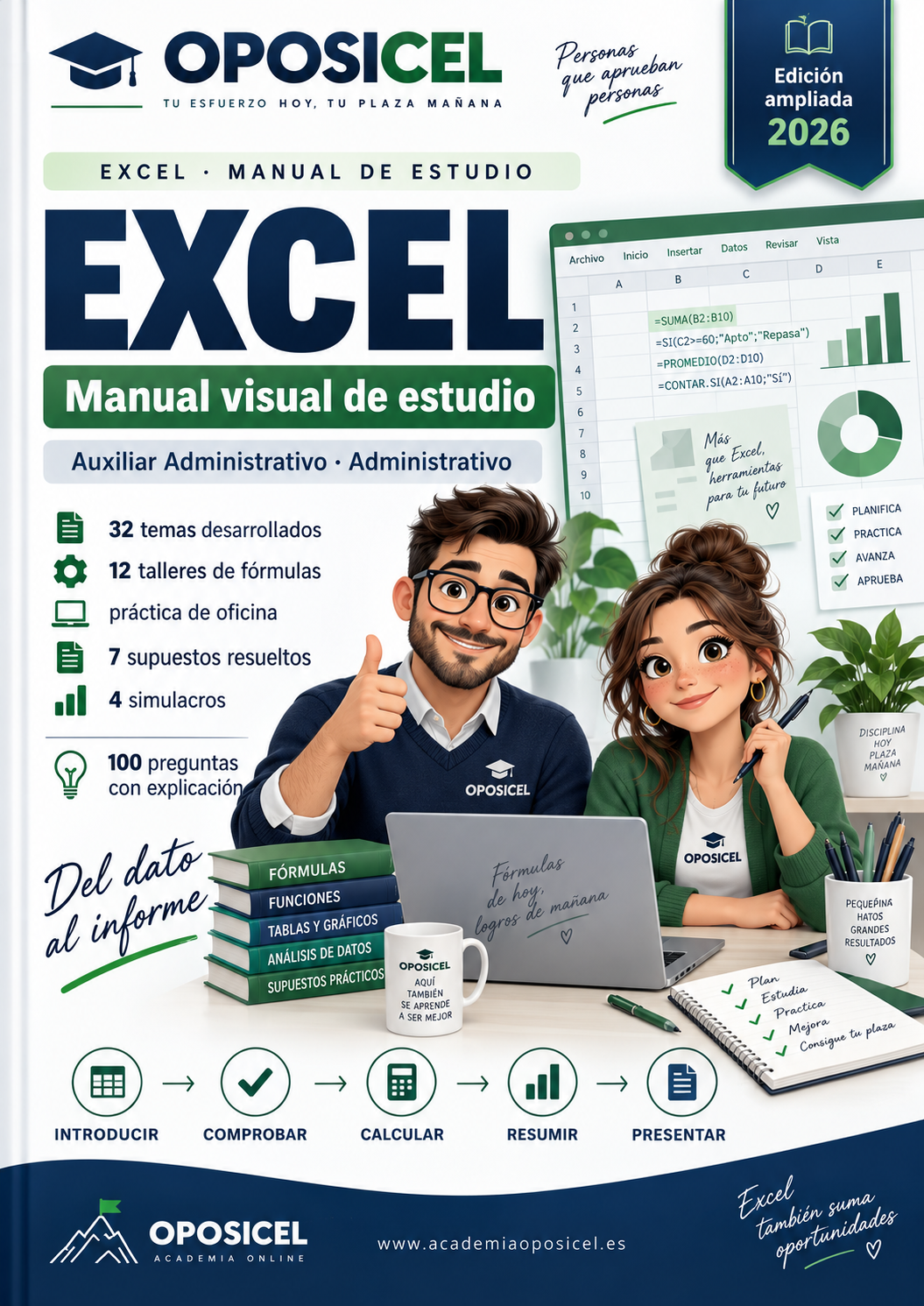 Portada OPOSICEL Excel Manual visual de estudio 2026 para Auxiliar Administrativo y Administrativo