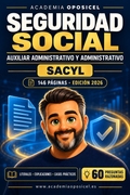 Carátula OPOSICEL Seguridad Social SACYL 2026 con George, 146 páginas y 60 preguntas razonadas